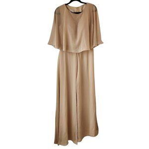 Elegant Beige Wide-Leg Jumpsuit with Cape Overlay